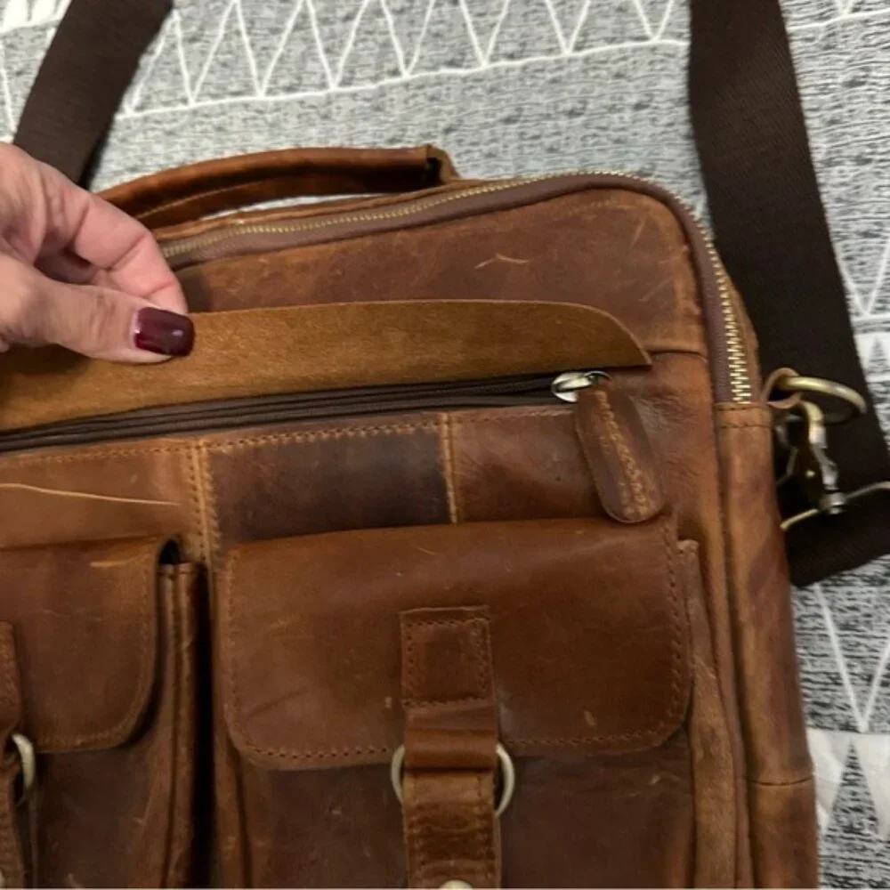 Men’s Brown Leather Briefcase Laptop Messenger Bag Vintage Work Business Satchel
